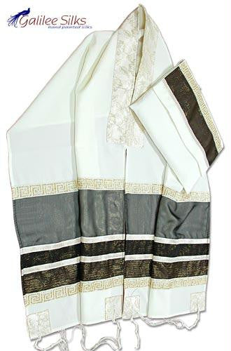 Modern Tallits for Men - Exclusive Tallit Wide Grey Synthetic Embroidered