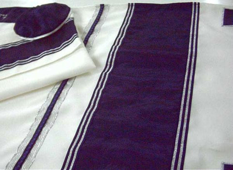 Modern Tallits for Men - Classic Dark Blue and silver Modern Tallit Synthetic Printed