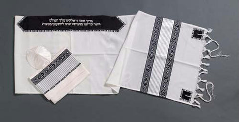 Modern Tallits for Men - Black on White Modern Tallit Embroidered Synthetic