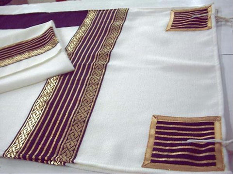 Modern Tallits for Men - Gold Lavender Atara Tallit Synthetic Embroidered