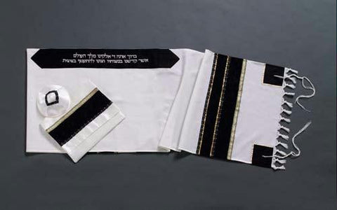 Modern Tallits for Men - Black Stripes Tallit Wool Embroidered