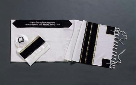 Modern Tallits for Men - Black Stripes Tallit Wool Printed