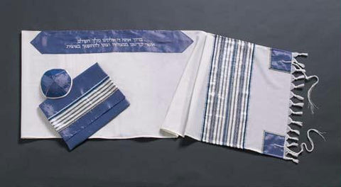 Modern Tallits for Men - Sky Blue on White Modern Tallit Synthetic Embroidered