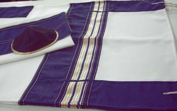 Modern Tallits for Men - Gold Lavender Strips Tallit Synthetic Embroidered