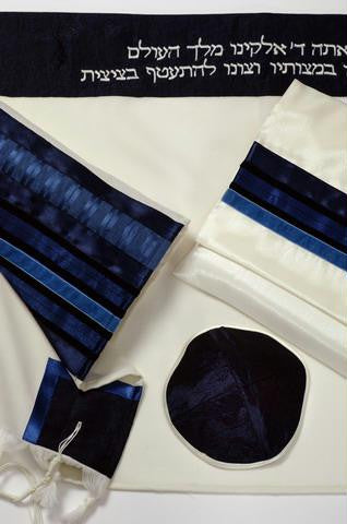 Modern Tallits for Men - Two Tone Blue Wool Tallit