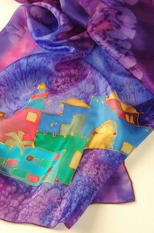 Women Silk Hand Painted Scarves - Jerusalem Scarf