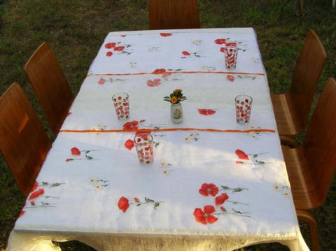 Table Linens - Linen Tablecloth with Rose Flowers 180 x 140cms. (72 x 55 Inches)