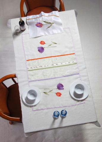 Table Linens - Linen Tablecloth Table with Tulip Flower 180 x 140cms. (72 x 55 Inches)