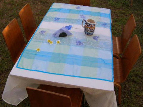 Table Linens - Linen Tablecloth - Beautiful Blue and Turquoise 180 x 140cms. (72 x 55 Inches)