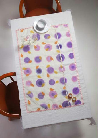 Table Linens - White Linen Tablecloth with Circle and Leaf Pattern 180 x 140cms. (72 x 55 Inches)