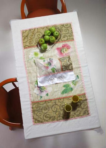 Table Linens - Flower decorated Table Cloth No Challah Cover 72 X 55