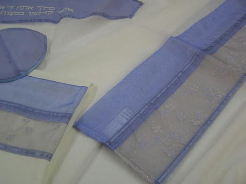 Women's Tallits - Women Prayer Shawl (Tallit) Light blue with small flowers