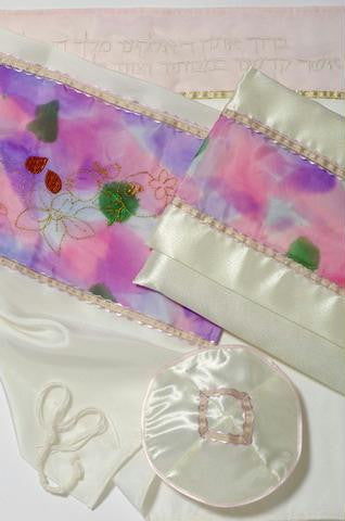 Women's Tallits - Lilac Pink Tallit flowers and fruits