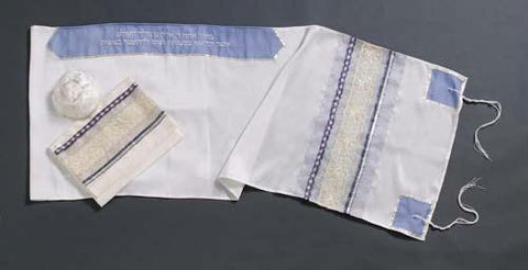 Women's Tallits - Pale Blue Stripe Tallit Embroidered Dupion Silk