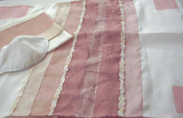 Women's Tallits - Pink Lace Embroidered Tallit Embroidered Dupion Silk