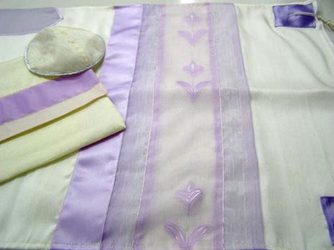 Women's Tallits - Tallit Lilac Dawn Embroidered Dupion silk