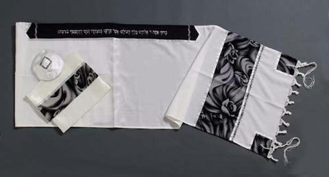 Women's Tallits - Tallit Black Roses Printed Synthetic