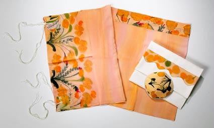 Women's Tallits - Peach Silk Floral Tallit