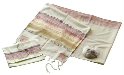 Women's Tallits - Cream and Pink Strap Tallit T250 Embroidered ($+12.00) Synthetic