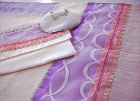 Women's Tallits - Pink and Lilac Multi Fabric Tallit Embroidered Synthetic