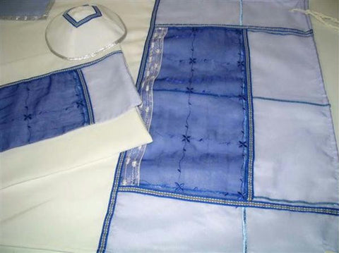 Women's Tallits - Blue &amp; White Tallit II Duprion Silk Embroidered