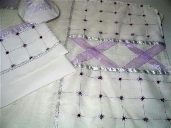 Women's Tallits - Silk Lavender &amp; Lilac Embroidered Tallit Dupion Silk Embroidered