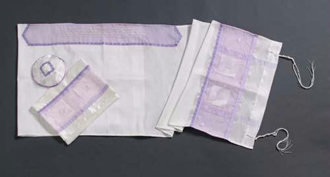 Women's Tallits - Mauve Squares Tallit Embroidered Duprion