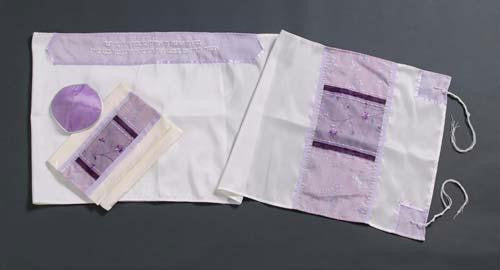 Women's Tallits - Lilac Flowers Tallit Embroidered Dupion