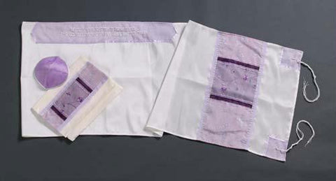 Women's Tallits - Lilac Flowers Tallit Embroidered Wool