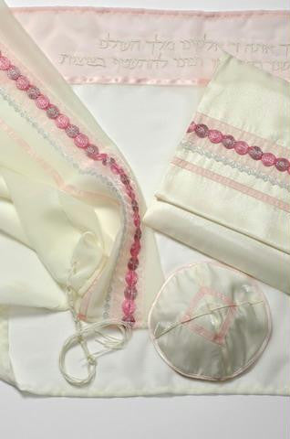 Women's Tallits - White Pink Striped Tallit White Pink Striped