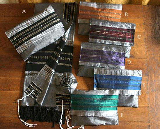 Gabrieli Hand Woven Silk Tallits - Gabrieli Hand Weaven Silk Tallit Colored Stripes on Color - Pattern #12 30X80Inches Add Design #A