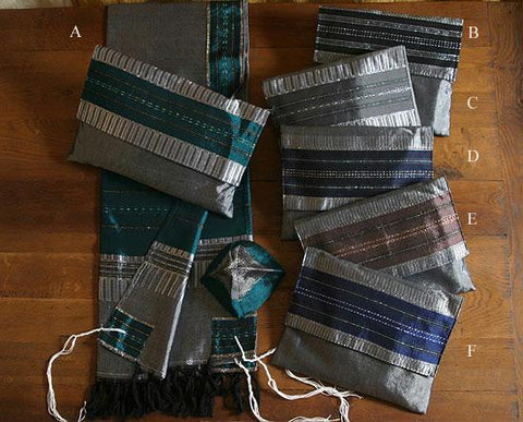 Gabrieli Hand Woven Silk Tallits - Gabrieli Hand Weaven Silk Tallit Colored Stripes on Gray - Pattern #13 30X80Inches Add Design #A