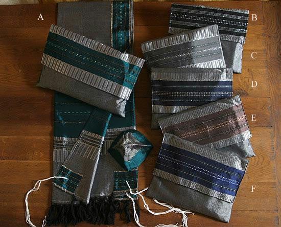 Gabrieli Hand Woven Silk Tallits - Gabrieli Hand Weaven Silk Tallit Colored Stripes on Gray - Pattern #13 30X80Inches Add Design #C