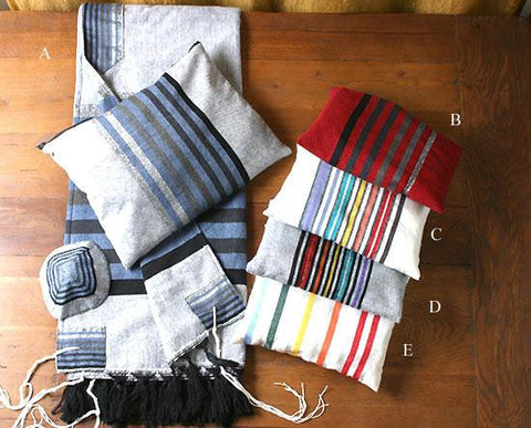 Gabrieli Hand Woven Wool Tallits - Gabrieli Hand Weaven Strips on Color Wool Tallit Pattern # 5 16X74Inches Bar Mitzvah Size Design #A