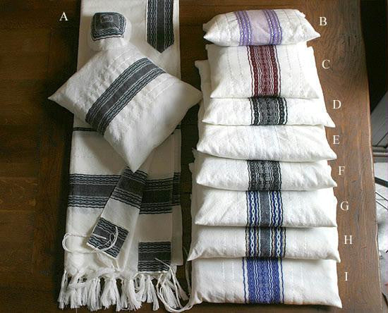 Gabrieli Hand Woven Wool Tallits - Gabrieli Hand Weaven Strips on White Wool Tallit - Pattern #2 30X80Inches Add Design #A