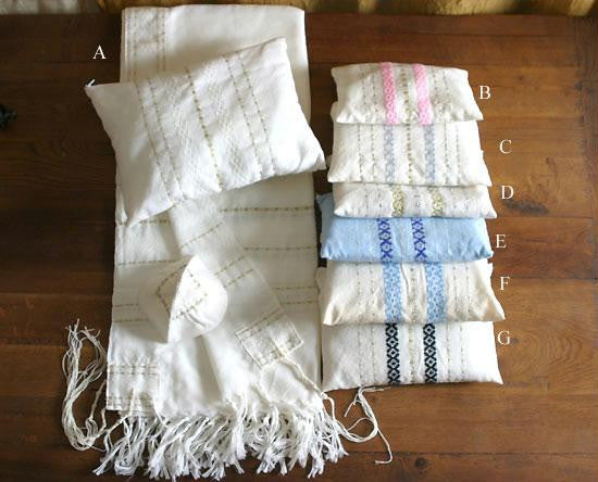 Gabrieli Hand Woven Wool Tallits - Gabrieli Hand Weaven Strips on White Wool Tallit Pattern # 6 20X80Inches Bar Mitzvah Size Add Design #C