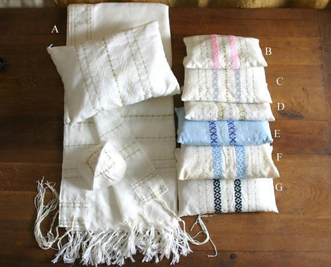 Gabrieli Hand Woven Wool Tallits - Gabrieli Hand Weaven Strips on White Wool Tallit Pattern # 6 30X80Inches Add Design #B