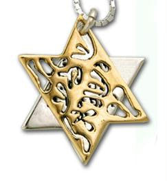 Star of David Jewelry - &quot;Shema Yisrael&quot; Star of David Two-Tone Pendant by HaAri Jewelry