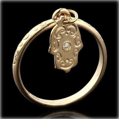 Womens Kabbalah Rings - Gold Dangling Hamsa Kabbalah Ring