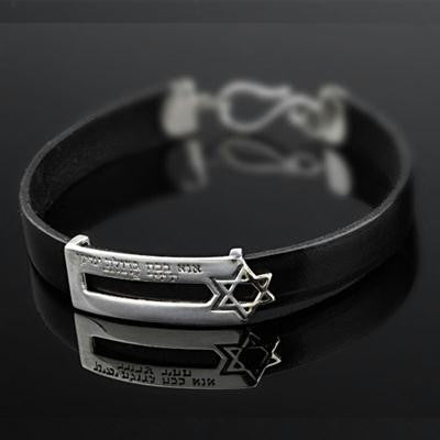 Kabbalah Bracelets - Ana BeKoach Silver and Leather Kabbalah Bracelet