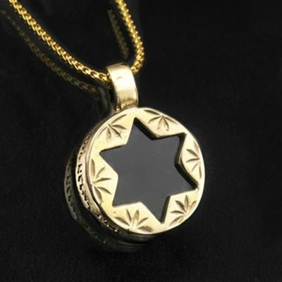 Star of David Jewelry - Gold Star of David Pendant with an inserted Onyx