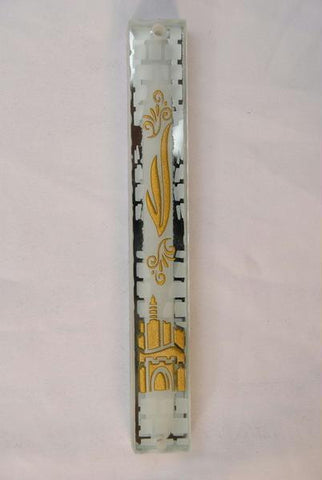 Handmade Glass &amp; Stained Glass Mezuzahs - Glass Mezuzah Case Shin Gold