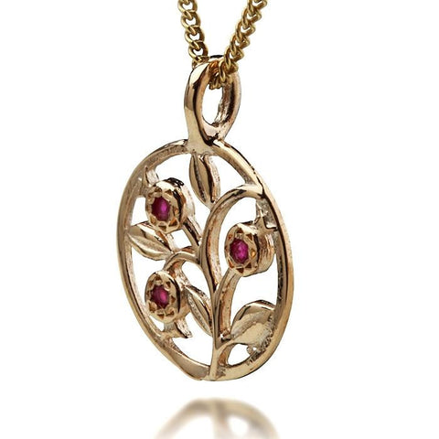 Jewish Kabbalah Jewelry - Ruby Red Pomegranates Gold Kabbalah Pendant