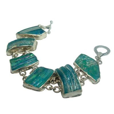 Traditional Design Roman Glass Bracelets - Sterling Silver Six piece Ancient Roman Glass Bracelet