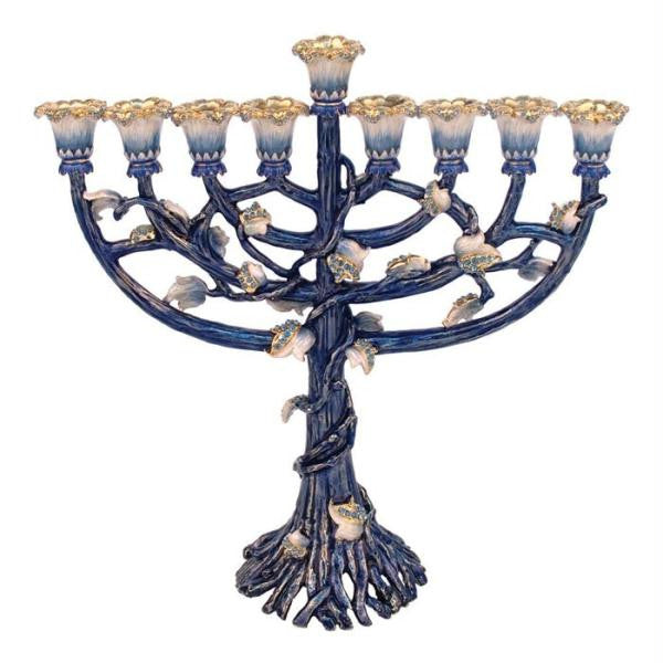 Metal Menorahs - Chanukkia Turquoise with Sapphire Stones