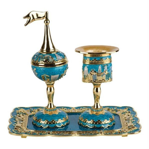 Jeweled Havdalah Sets - Jeweled - Havdalah Spice with Tray Turquoise