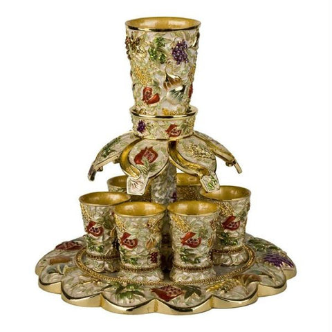 Enameled Brass &amp; Metal Fountain Wine Sets - Fountain Set Seven Spices Ivory