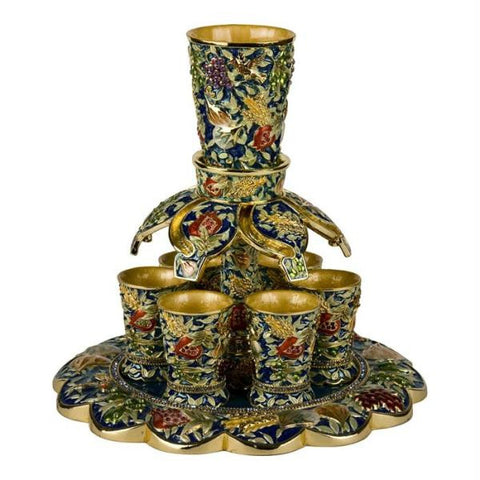 Enameled Brass &amp; Metal Fountain Wine Sets - Fountain Set seven spices Blue