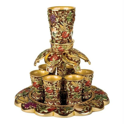 Enameled Brass &amp; Metal Fountain Wine Sets - Fountain Set seven spices Brown