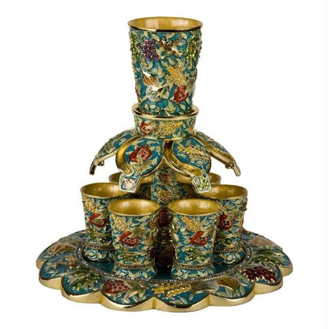 Enameled Brass &amp; Metal Fountain Wine Sets - Fountain Set seven spices Turquoise